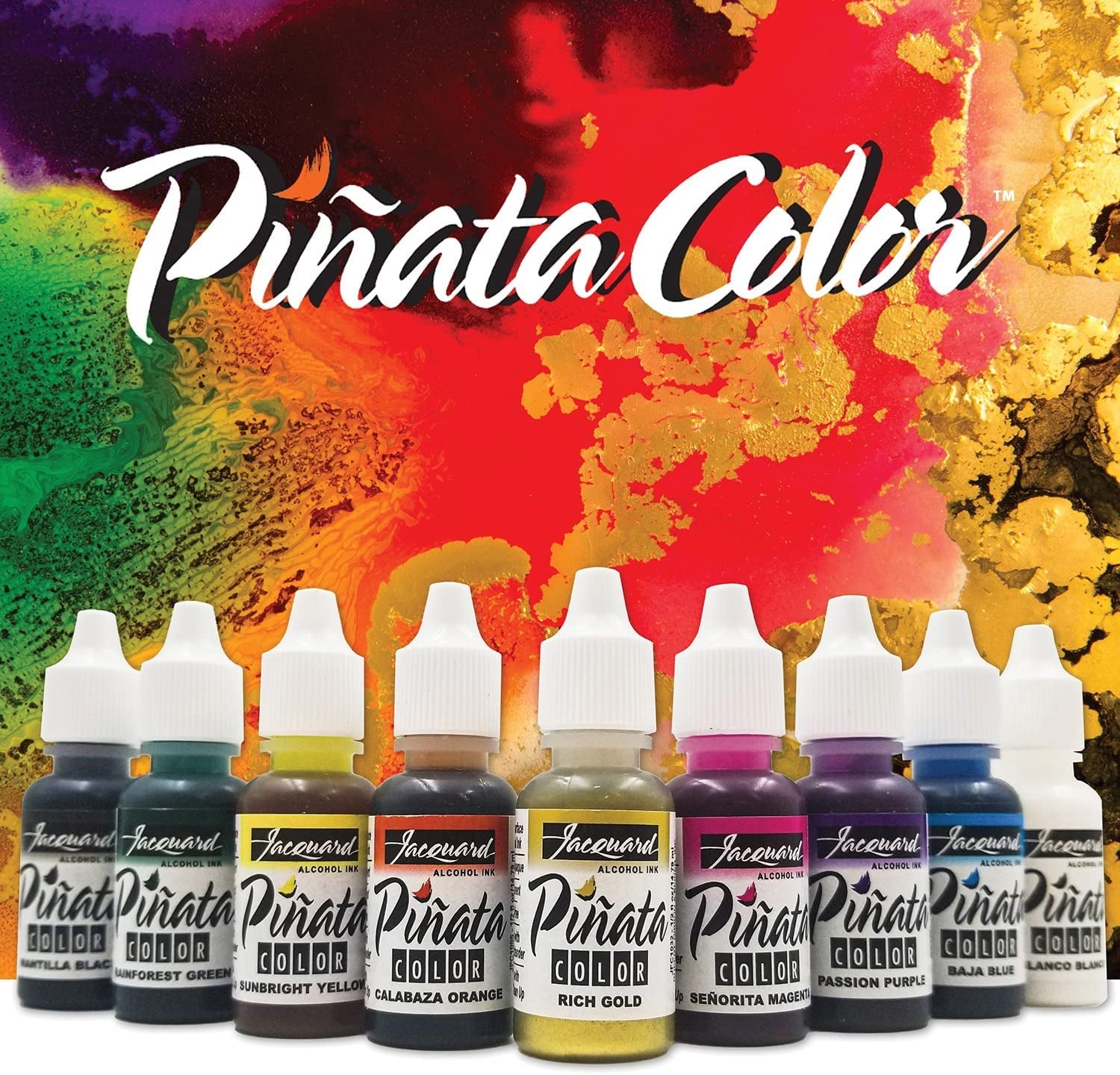 Alcohol Ink Set - Pinata Color Exciter Pack - Highly Saturated - Acid-Free - 9 Assorted Colors Half Ounce