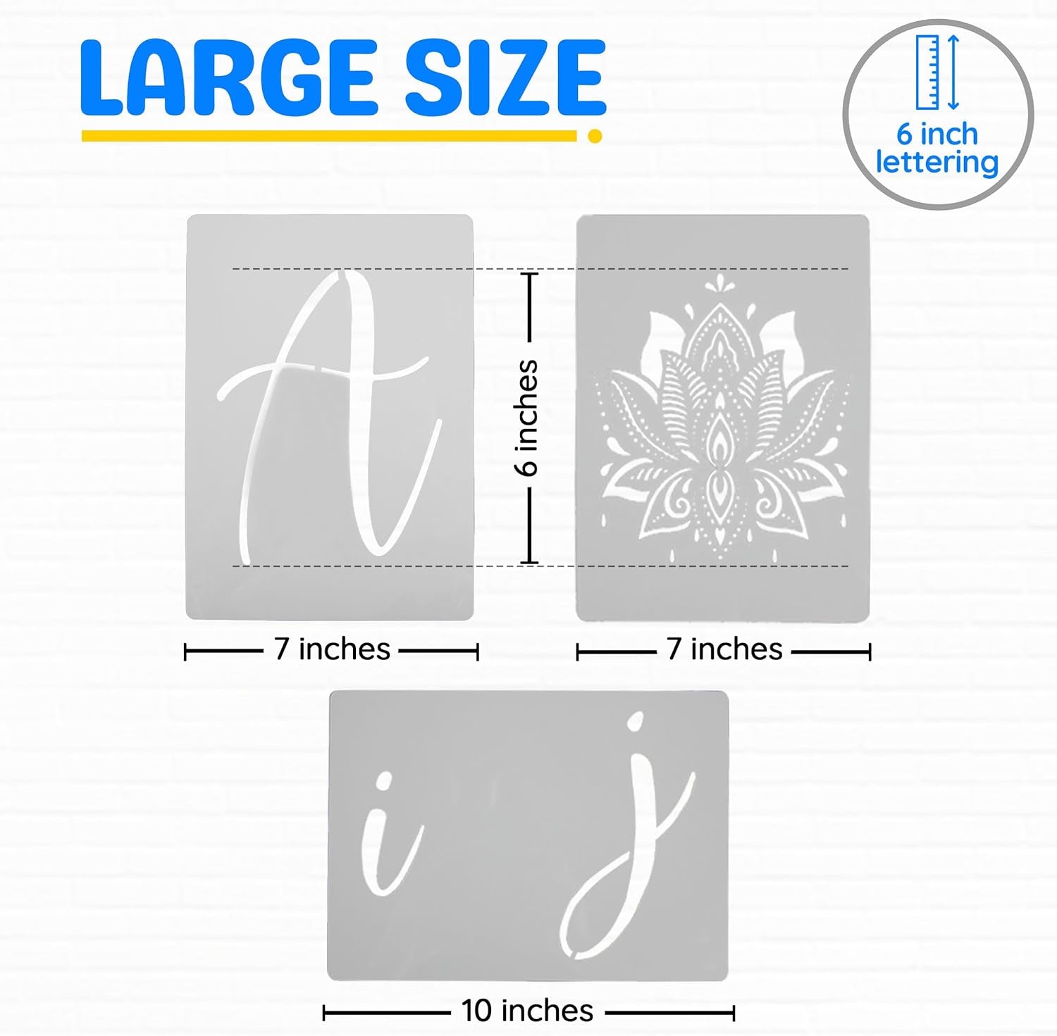 6 Inch Large Letter Stencils for Painting on Wood, Canvas &amp; More - 55 Reusable Calligraphy Alphabet Stencils, Numbers, Mandala Designs - Farmhouse and Welcome Signs, Holidays, Craft Projects