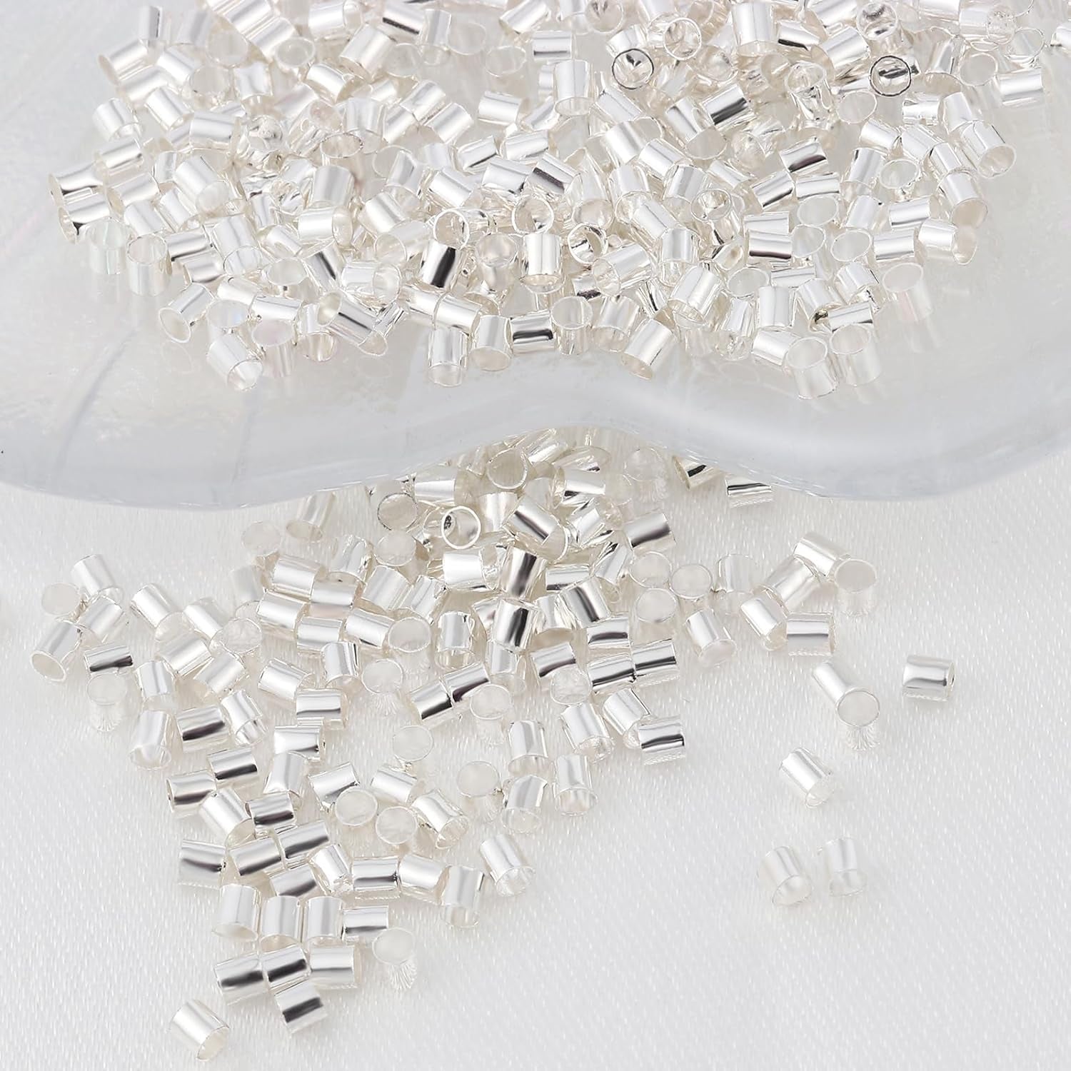 Crimp Beads for Jewelry Making - 500 Pcs Silver Plated Brass 2X2 Mm Crimping Beads, Cord End Caps Loose Stopper Beads, Tube Crimp End Beads for Earring Necklace Pendant DIY Jewelry Making