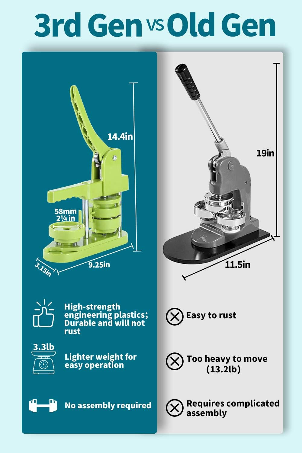 Button Maker Machine 58Mm - (3Rd Gen) Installation-Free 58Mm(2.25In) DIY Pin Badge Button Maker Press Machine Badge Punch Press with Free 100Pcs Button Parts&amp;Pictures&amp;Circle Cutter&amp;Magic Book