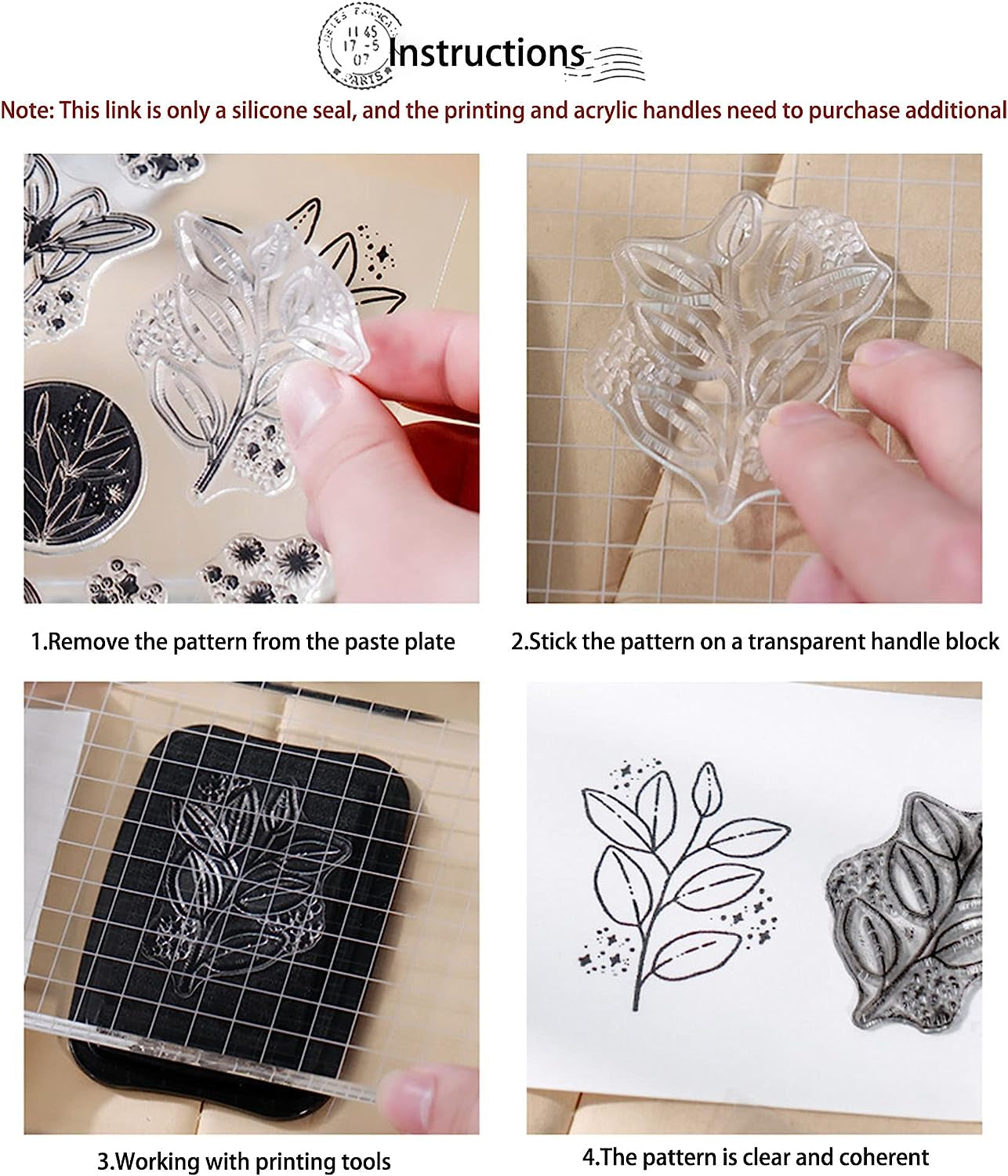 6 Sheets Clear Stamp Silicone Stamp Cards with Greeting Words, Flowers, Leaves, Butterflies, and Moons Pattern for Thanksgiving Christmas Holiday Card Making and DIY Scrapbooking Journaling