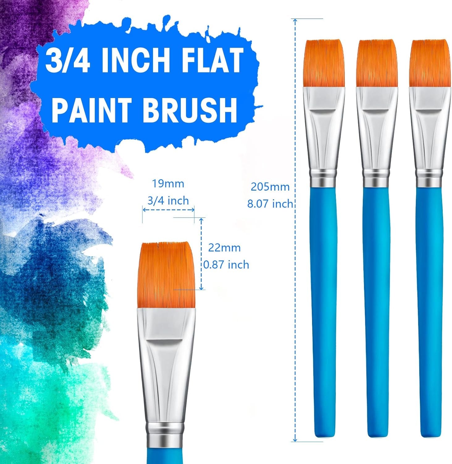 10 Pieces 3/4 Inch Flat Paint Brushes Acrylic Paint Brush Artist Craft Paint Brushes Watercolor Small Brush Bulk Painting Brush Art Detail Oil Brush for Adult(8.1 X 0.9 X 3/4 Inch,Sky Blue)