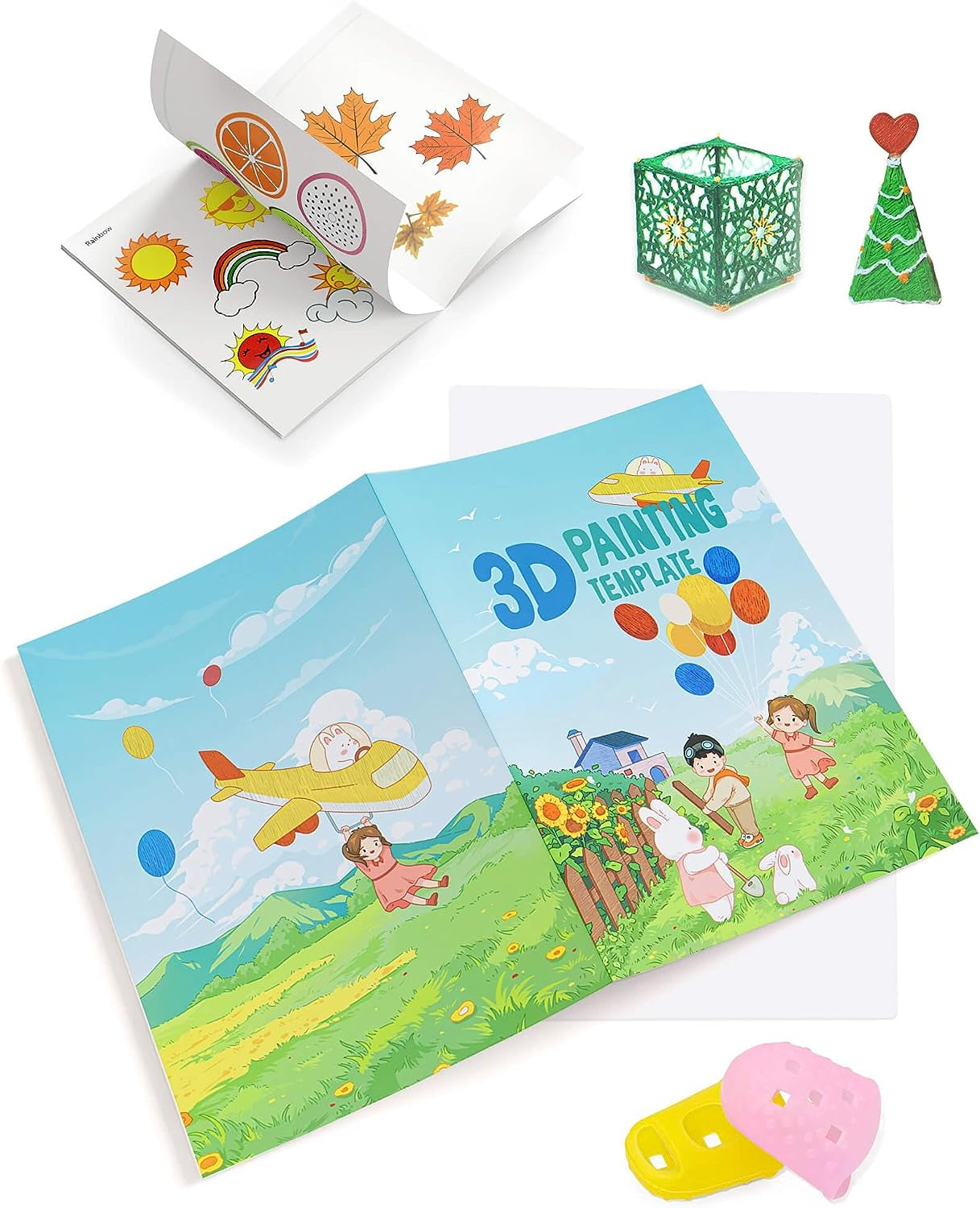 3D Printing Drawing Book, Reusable Colorful 40 Patterns Thick Paper Template with a Clear Plate, Painting Graffiti Template for 3D Pen Kids DIY Gift