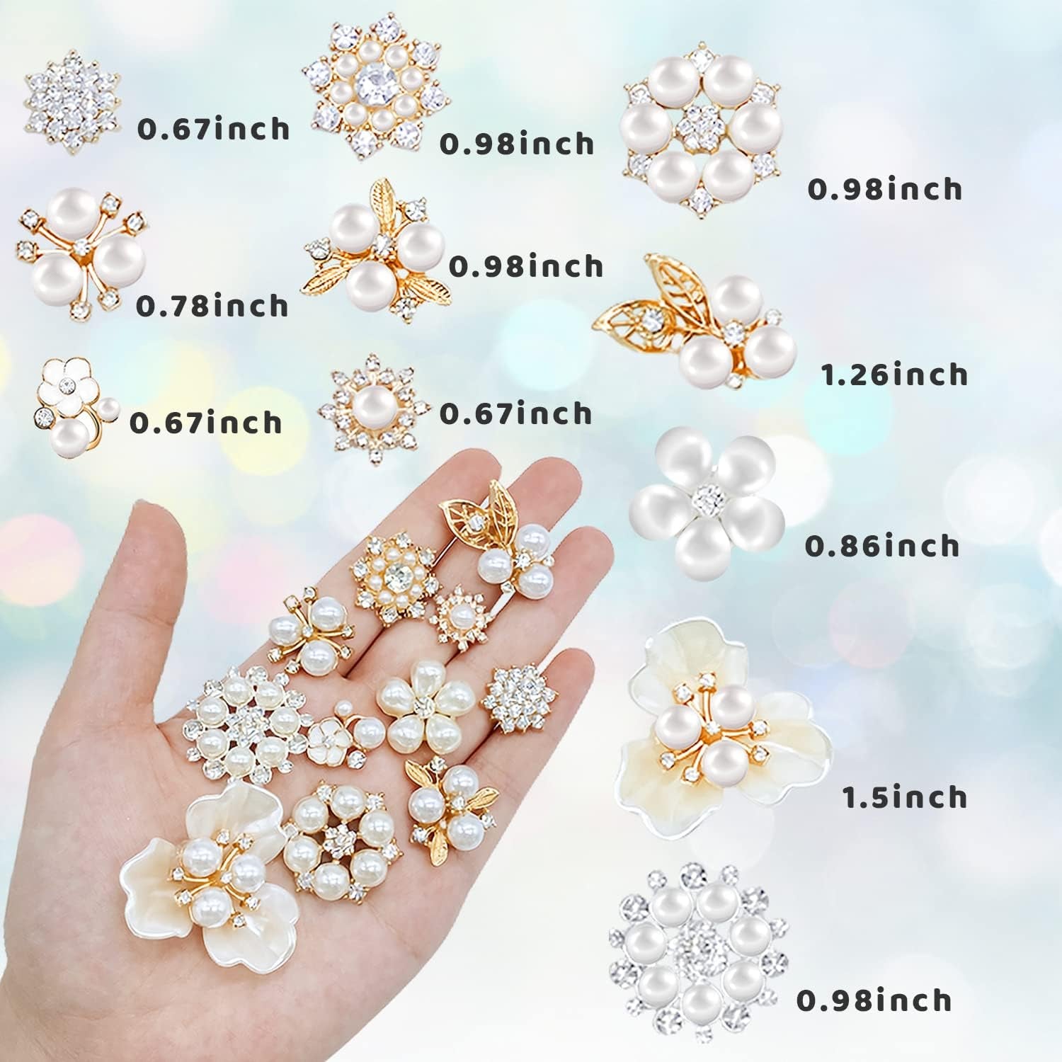 60 Pieces Rhinestone Buttons,Faux Pearl Embellishments Buttons,Flat Back Flower Rhinestone Buttons for Crafts,Jewelry Making,Diy Wedding Decorations,Clothes Bags Shoes Supplies