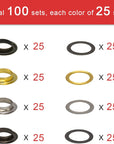 1/2 Inch Grommet Kit 100 Sets,  Grommets Eyelets 12Mm Sewing Eyelets Gold, Silver, Black Metal Grommet Kits 4 Colors with Tools and Storage Box