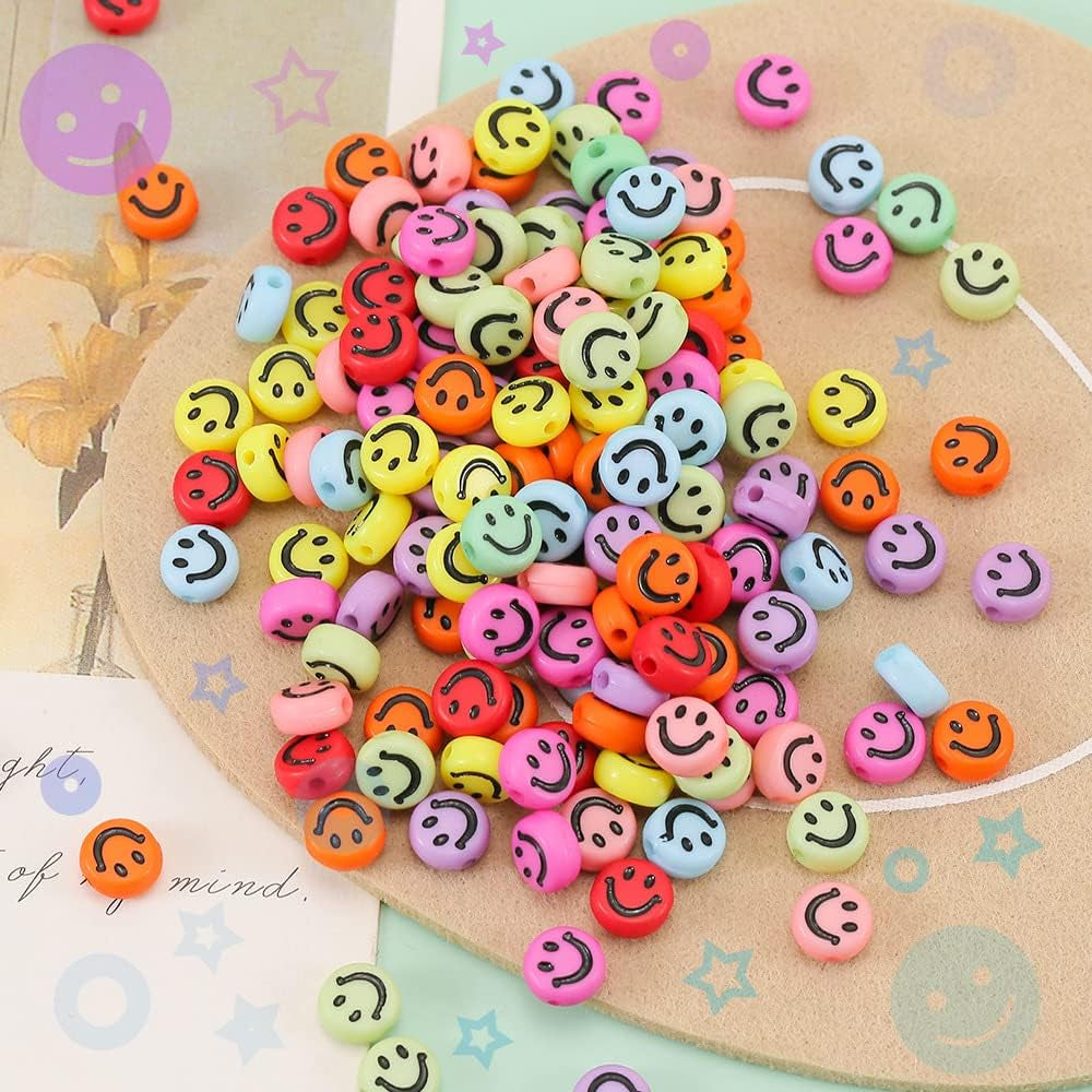 650 Pcs of Smiley Face Beads, 7X4 Mm, Big Pack | Mixed Colorful Beads, Happy Face Beads for DIY Jewelry Bracelet Earring Necklace Craft Making Supplies