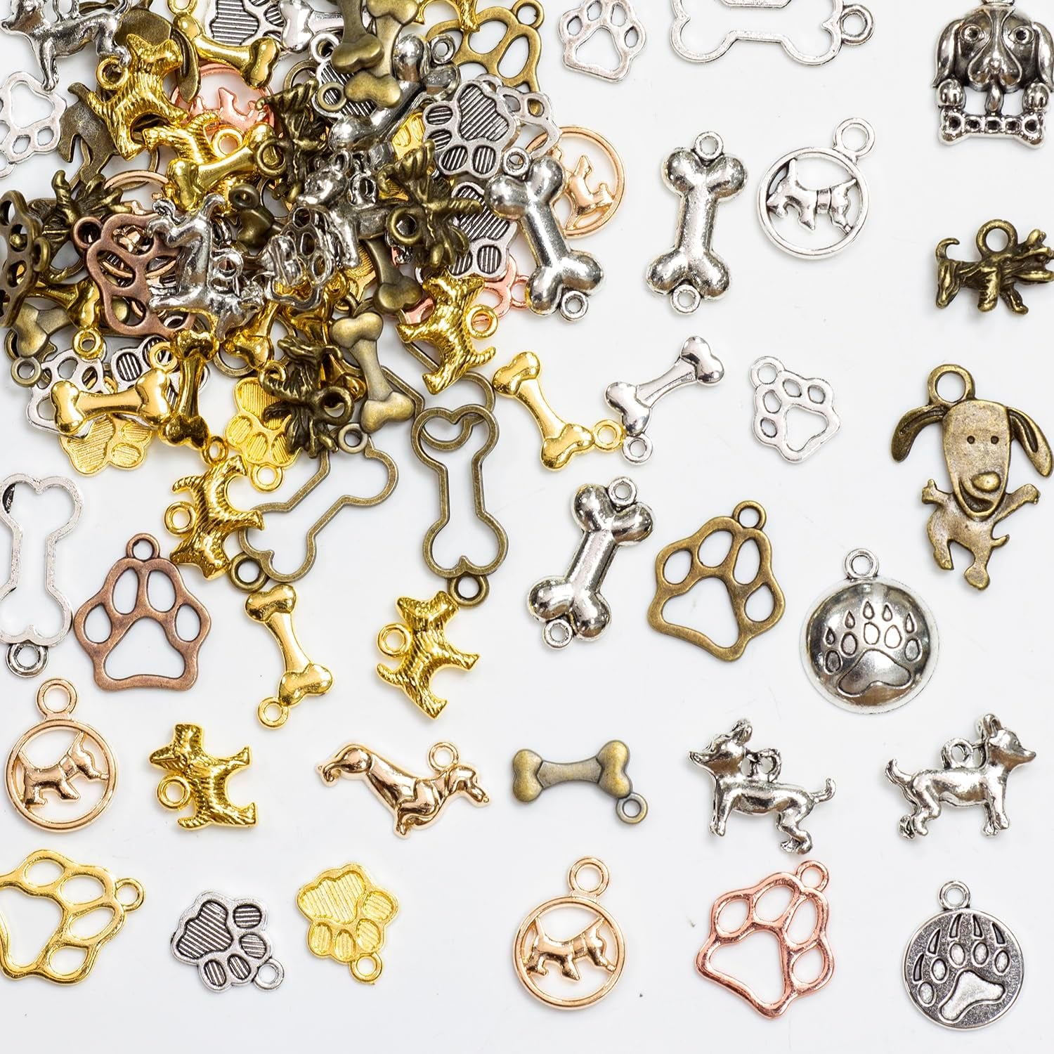 100 Gram Metal Charms for Jewelry Making, Silver & Gold, Bulk Pack for Bracelets, Necklaces, Crafts