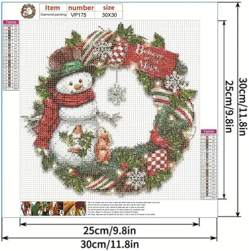 Christmas Diamond Painting Kits,Snowman Wreath Diamond Art Kit for Adults, Winter 5D Paint with Diamond Full Drill for Christmas,Wall Decor12X12