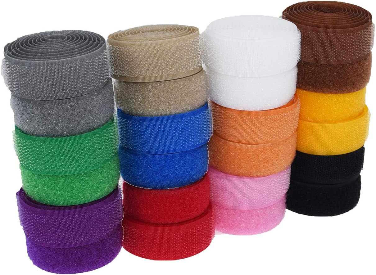 12 Colors 24 Yards Sew on Hook and Loop Tape Fastening Nylon Fabric Tape with Non-Adhesive for DIY Craft Interlocking Tape Sewing Fasteners (3/4'' Wide, 1 Yard Hook + 1 Yard Loop) for Each Color