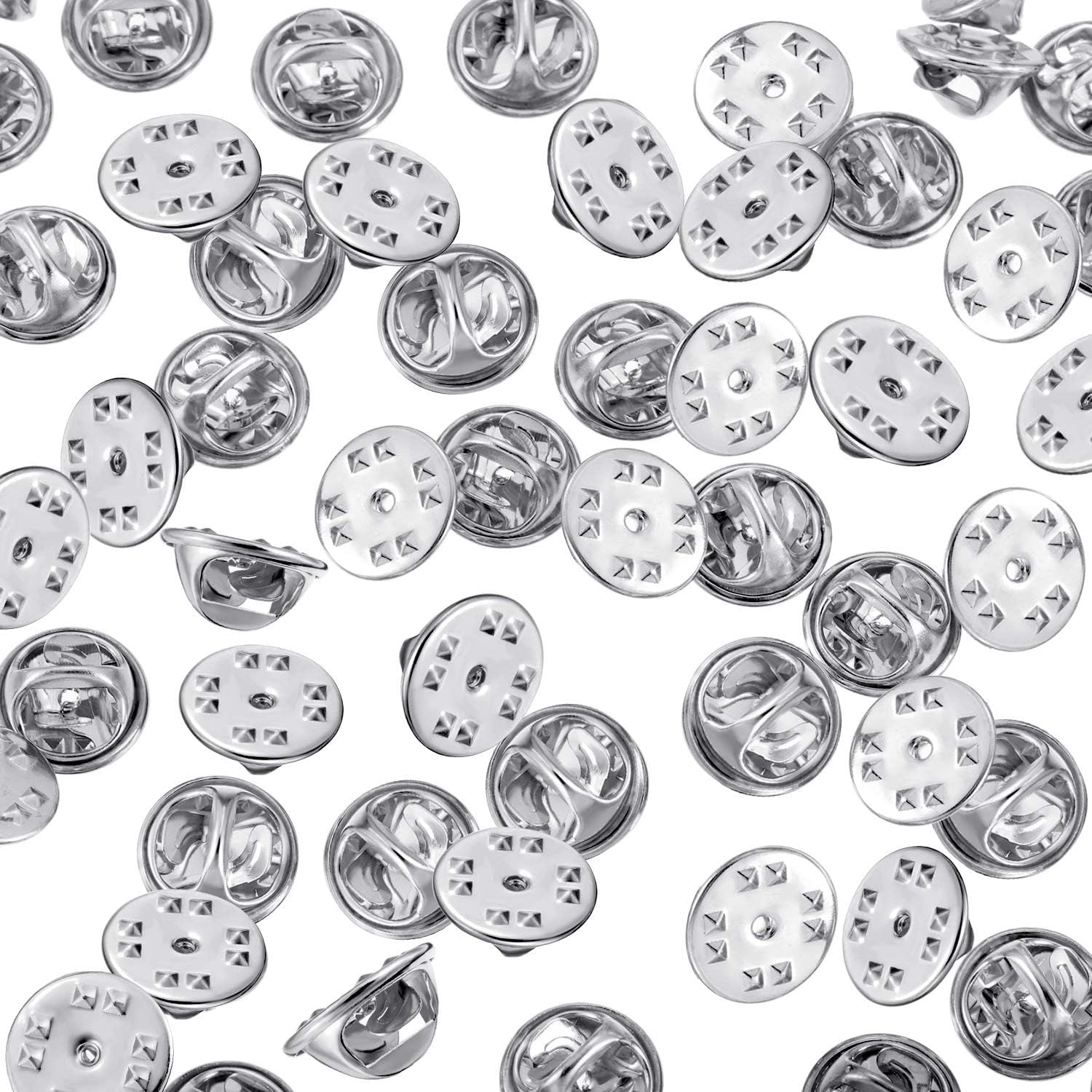 Brass Clutch Badge Insignia Clutches Pin Backs Replacement (Silver, 50 Pieces)