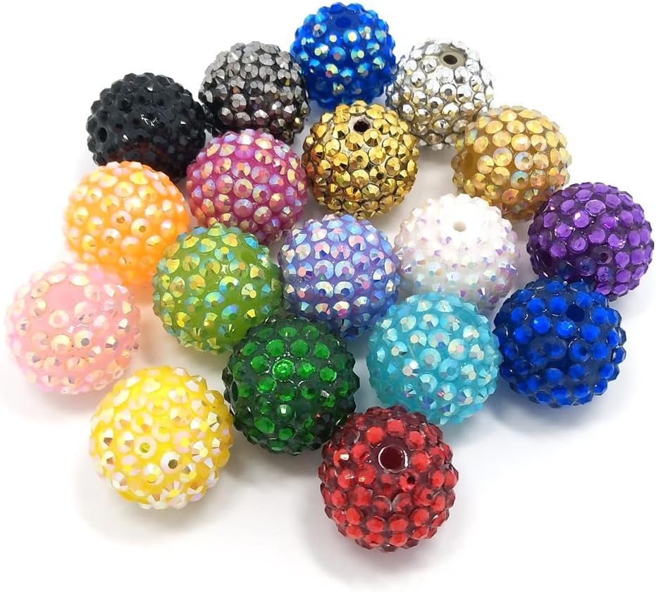 20Mm Rhinestone Beads 50Pcs Beaded Pens Beads Chunky Bubblegum Large Spacer Charms Sparkle Bling Ball Bulk Mix Colors Randomly (20Mm)