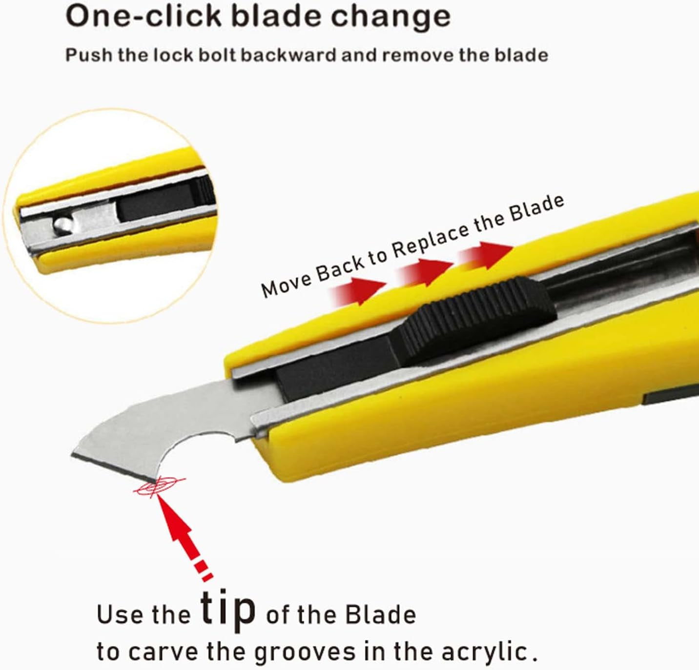 Professional Acrylic Plexiglass Sheet Cutter Scoring Knife Tool,With a Curved Handle,It Is More Convenient to Use.One Handle,11 Blades.(Yellow)