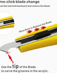 Professional Acrylic Plexiglass Sheet Cutter Scoring Knife Tool,With a Curved Handle,It Is More Convenient to Use.One Handle,11 Blades.(Yellow)