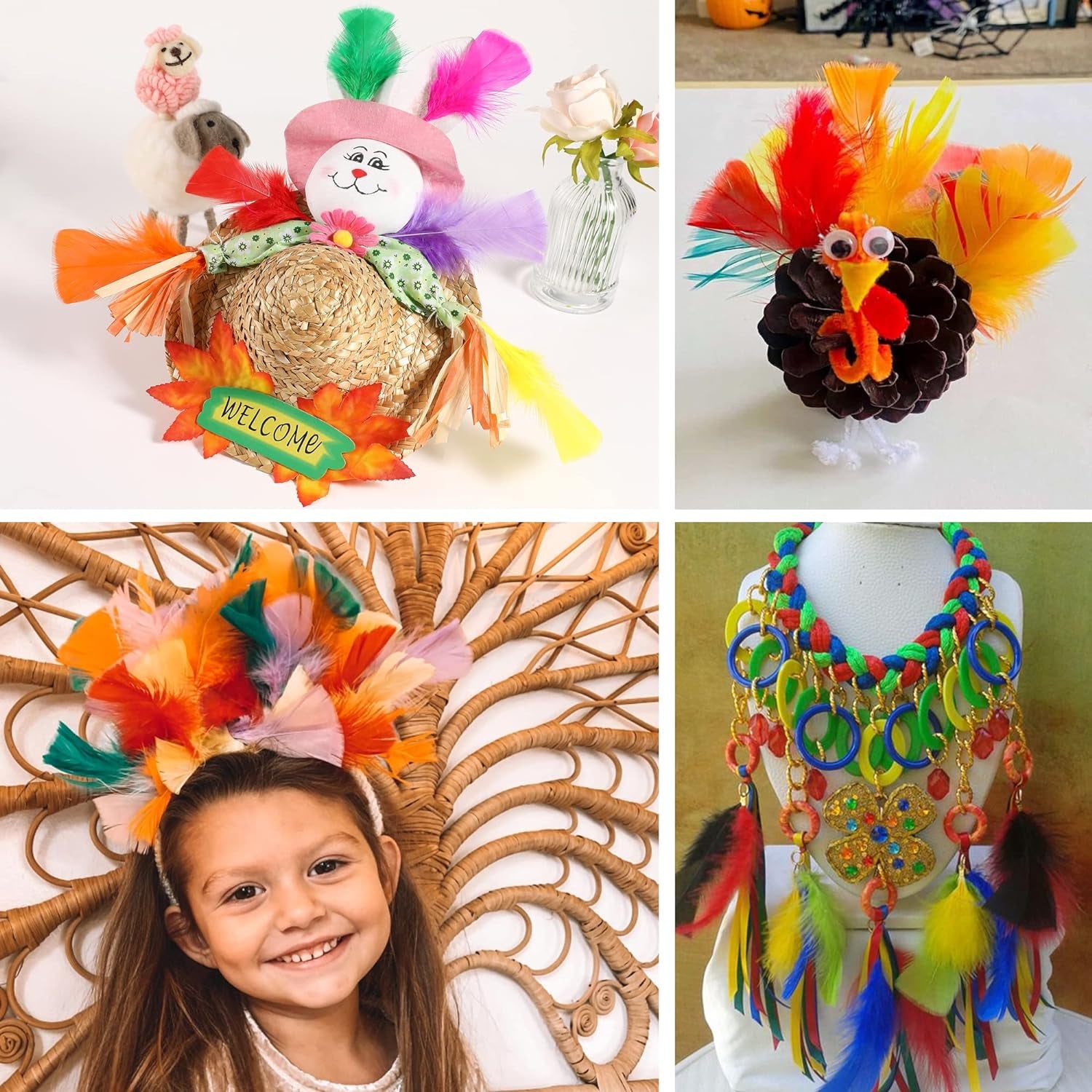 Colorful Craft Turkey Feathers - 300Pcs 3-5Inch Colored Feathers for Kindergarten DIY Crafts,Wedding Home Party Decorations,Dream Catcher Supplies(Turkey Colorful)