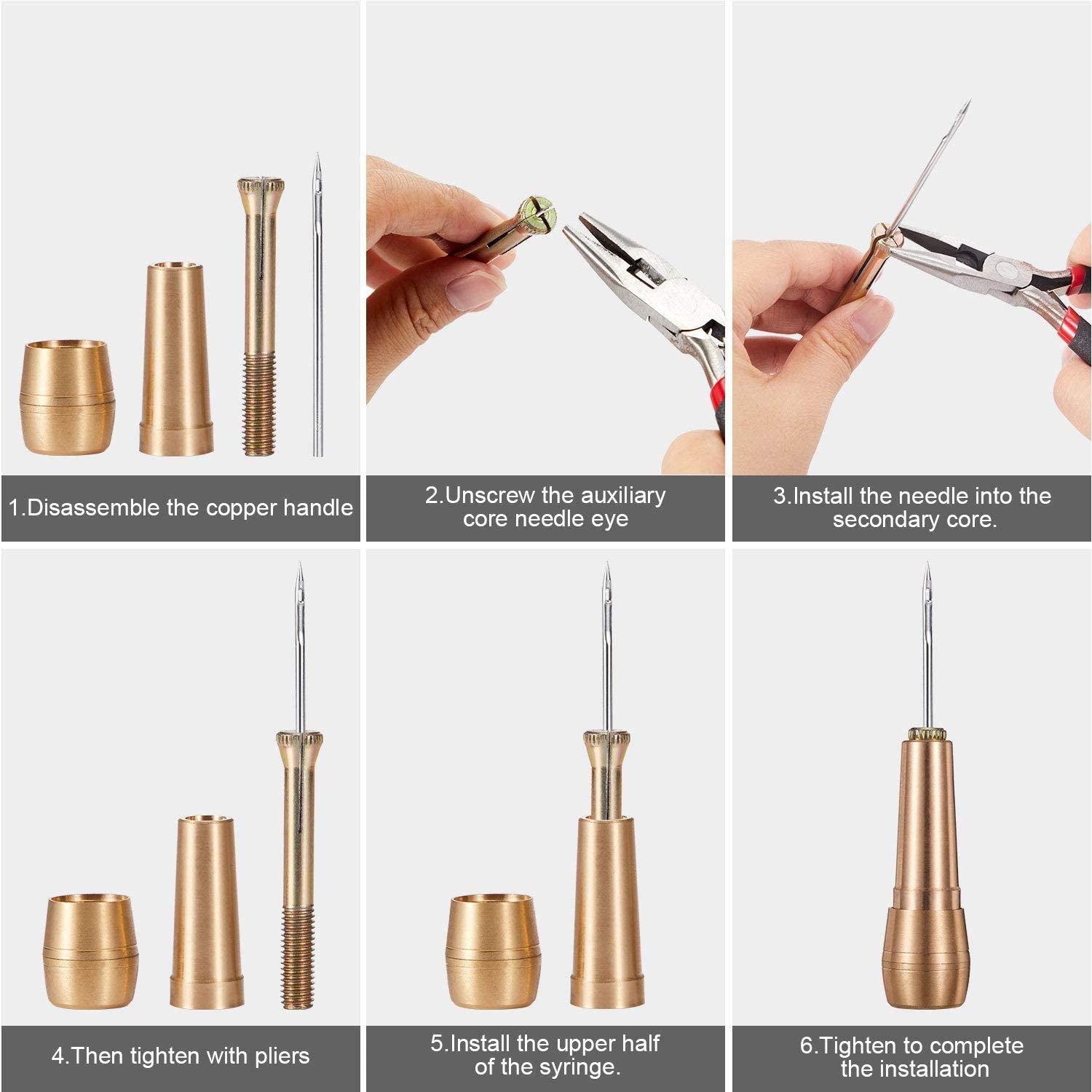 6 Pieces Canvas Leather Sewing Awl Needle with Copper Handle, 50 M Nylon Cord Thread and 2 Pieces Thimble for Handmade Leather Sewing Tools Shoe and Leather Repair