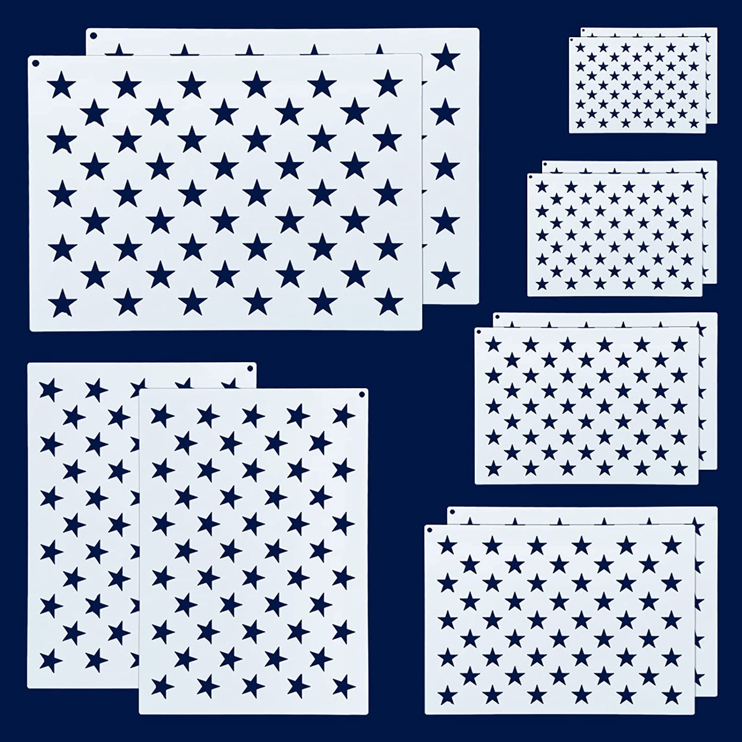 12 Pieces American Flag 50 Star Stencil Templates, 6 Sizes American Flag Templates, Ideal for DIY Crafts Design, Independence Day Project, American Flag Projects