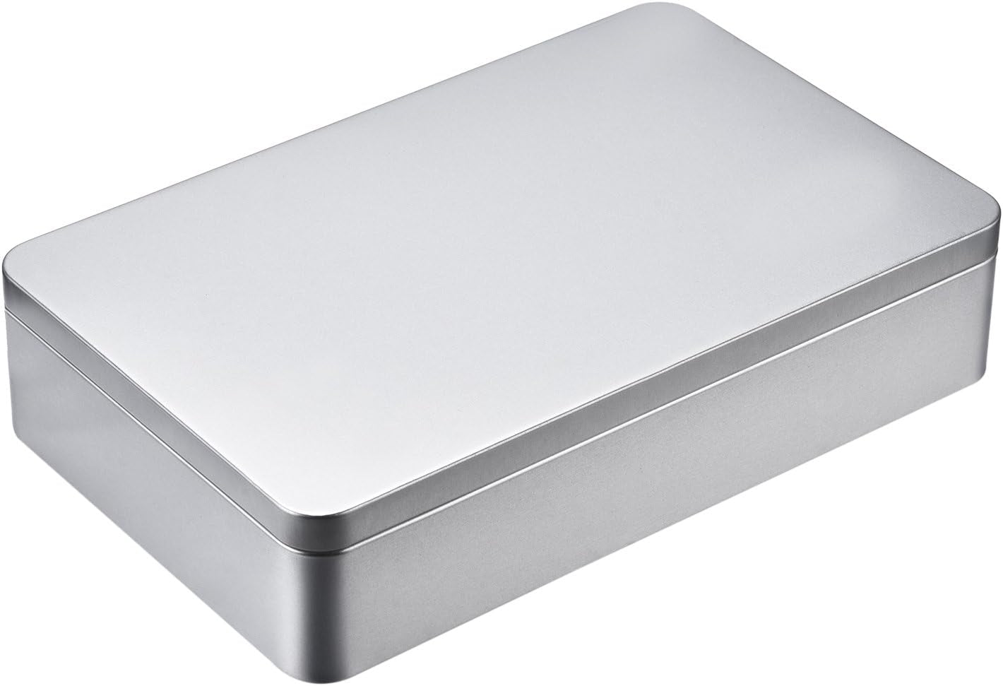 1 Pack 8.5 by 5.3 by 1.9 Inch Silver Rectangular Empty Tin Box Containers, Gift, Jewelery and Storage Tin Kit, Home Organizer