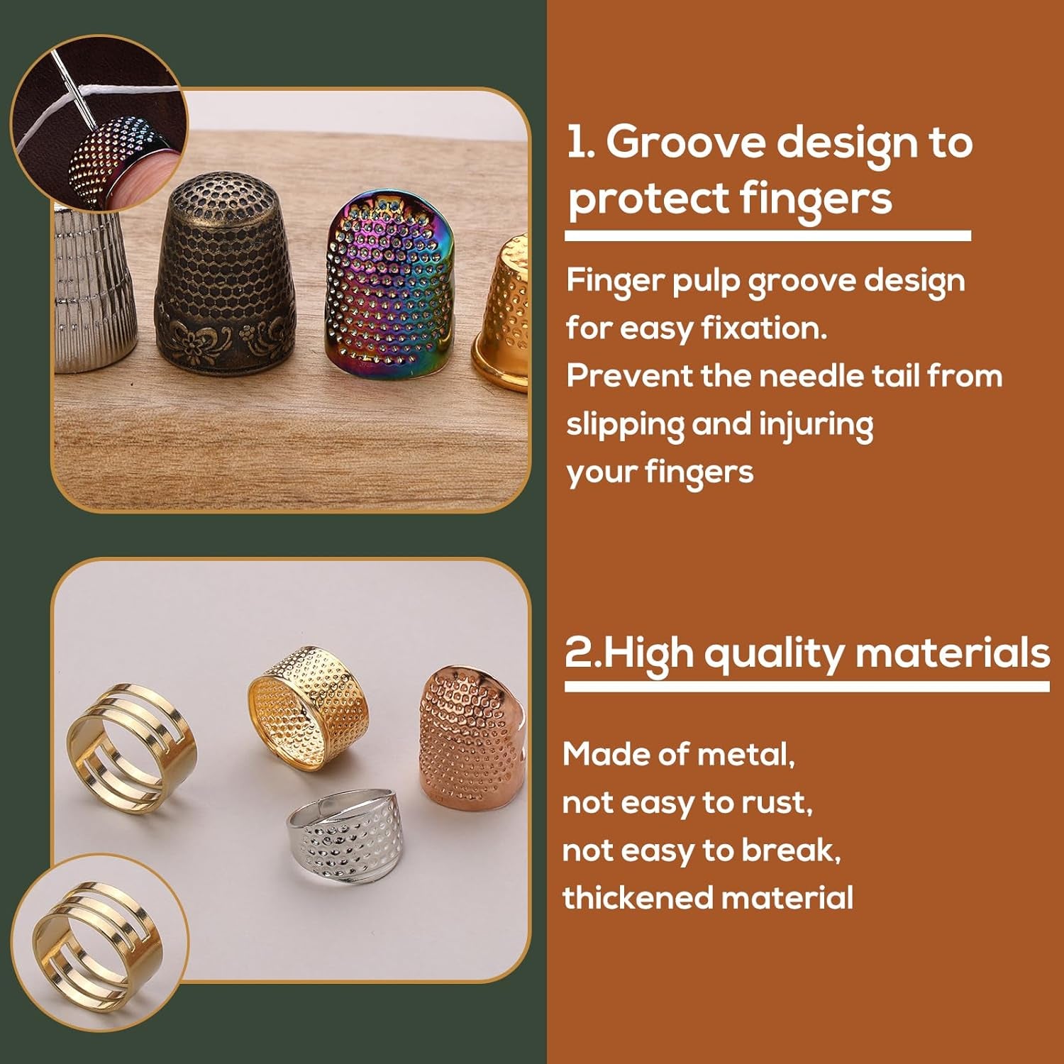 8 Pcs Metal Sewing Thimble, Adjustable Thimble for Hand Sewing Finger Protector,Diy Sewing Tools Accessories, Sewing Thimble Cap with Plastic Storage Box