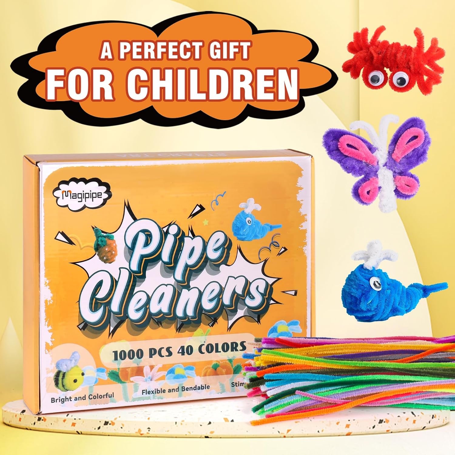 1000Pcs Pipe Cleaners for Arts and Crafts, 40 Color Chenille Stems for DIY Creative Projects, Craft Supplies for Adults and Kids (12Inch×6Mm)