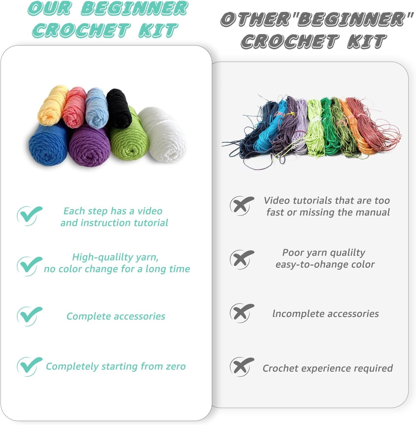 Crochet Kit for Beginners Kids Adults - Amigurumi Crocheting Animal Kits, Beginner Knitting Set DIY Art Craft, 3 Pattern Owl, Penguin, Frog, Easy to Learn Tutorials, Yarns, Hook, for Girls Age 12+