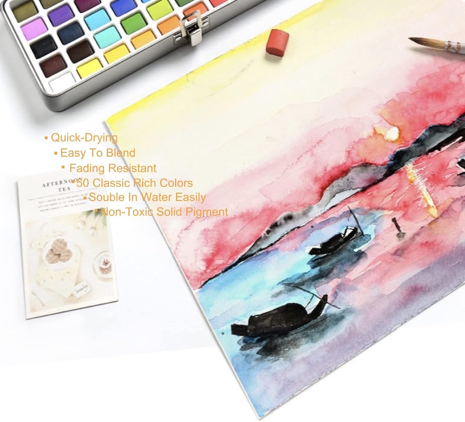 Watercolor Paint Set 50 Vivid Colors, Travel Watercolor Kits with Palette, Brush, Sponge, Ideal for Adults, Kids, Hobbyists, Paingting Lovers, Art Supplies