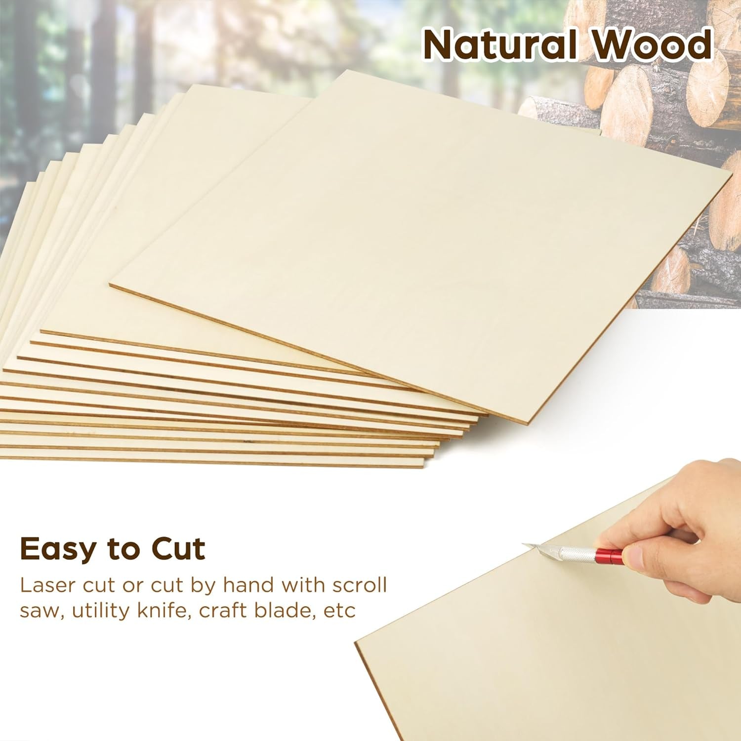 Basswood Sheets for Craft, 12 Pack, 12 X 12 X 1/8 Inch, 3Mm Thick Plywood Sheets, Unfinished Wood Boards for Laser Cutting &amp; Engraving, DIY Architectural Models, Wood Burning and Stain