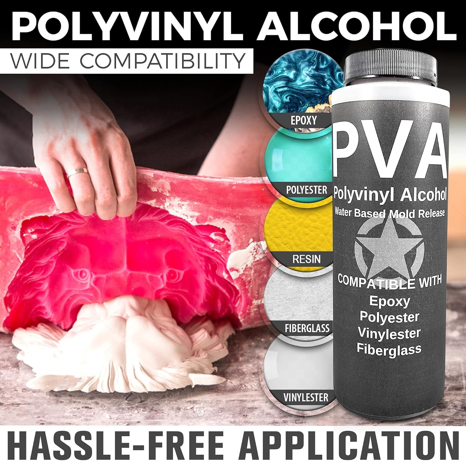 PVA Water Based Mould Release - Polyvinyl Alcohol Agent for Epoxy, Polyester, Vinyl Ester, Resin, Gel Coat, Polyurethane Foam, Silicone-Spray or Brush-On Film for Sculpture and DIY Projects