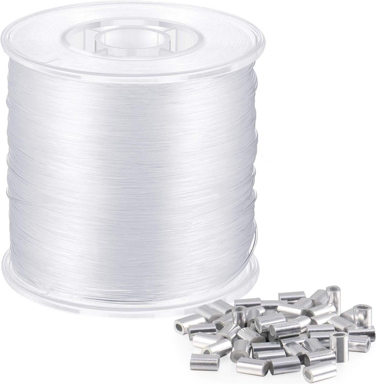 Strong Clear Nylon Fish Wire for Hanging Christmas Decor and 50 Loop Sleeve (218 Yd.)