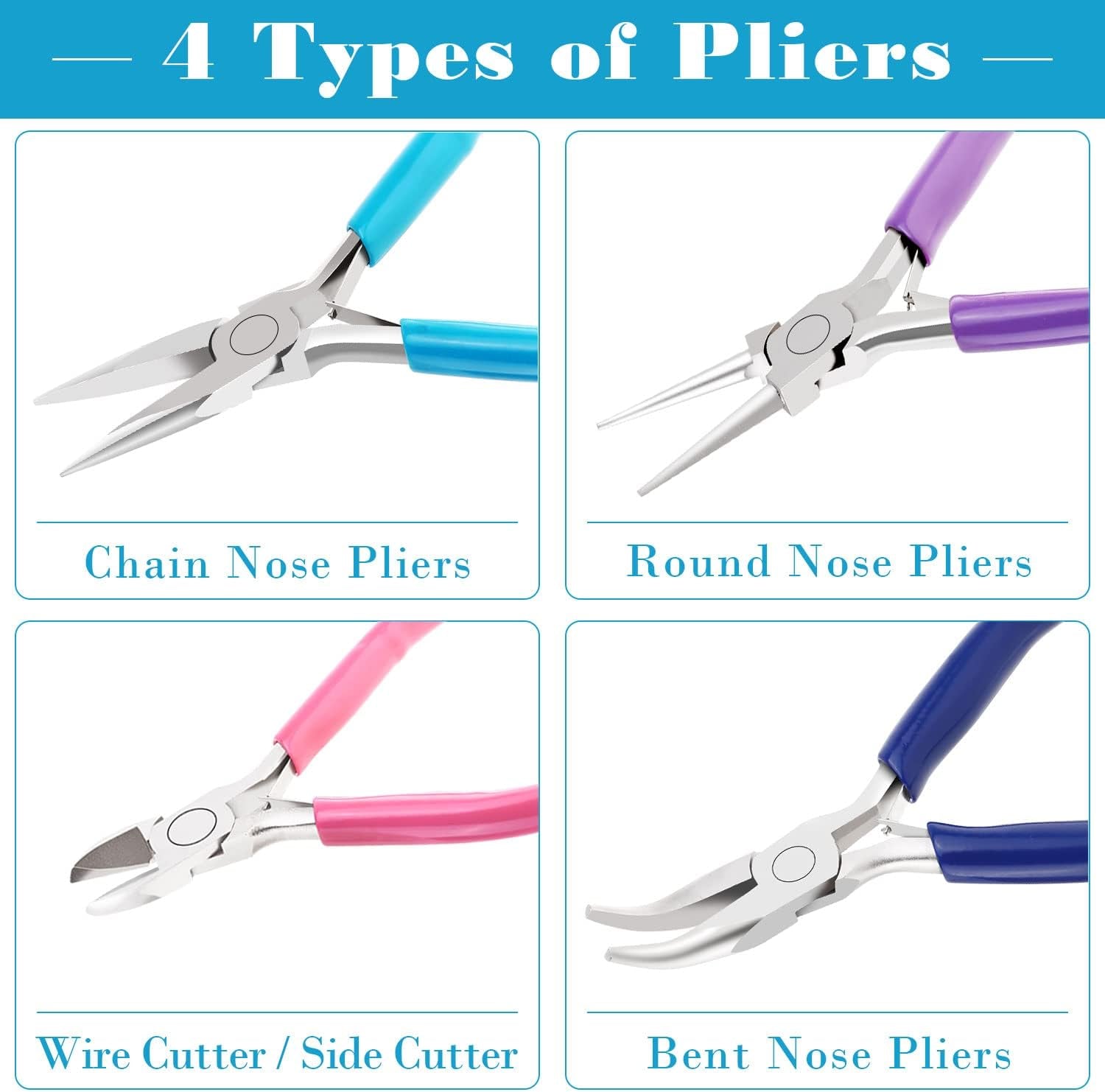 Jewelry Pliers,  4Pcs Jewelry Making Tools Kit with Needle Nose Pliers/Chain Nose Pliers, round Nose Pliers, Wire Cutters and Bent Nose Pliers for Crafts, Wire Wrapping, Jewelry Making Supplies
