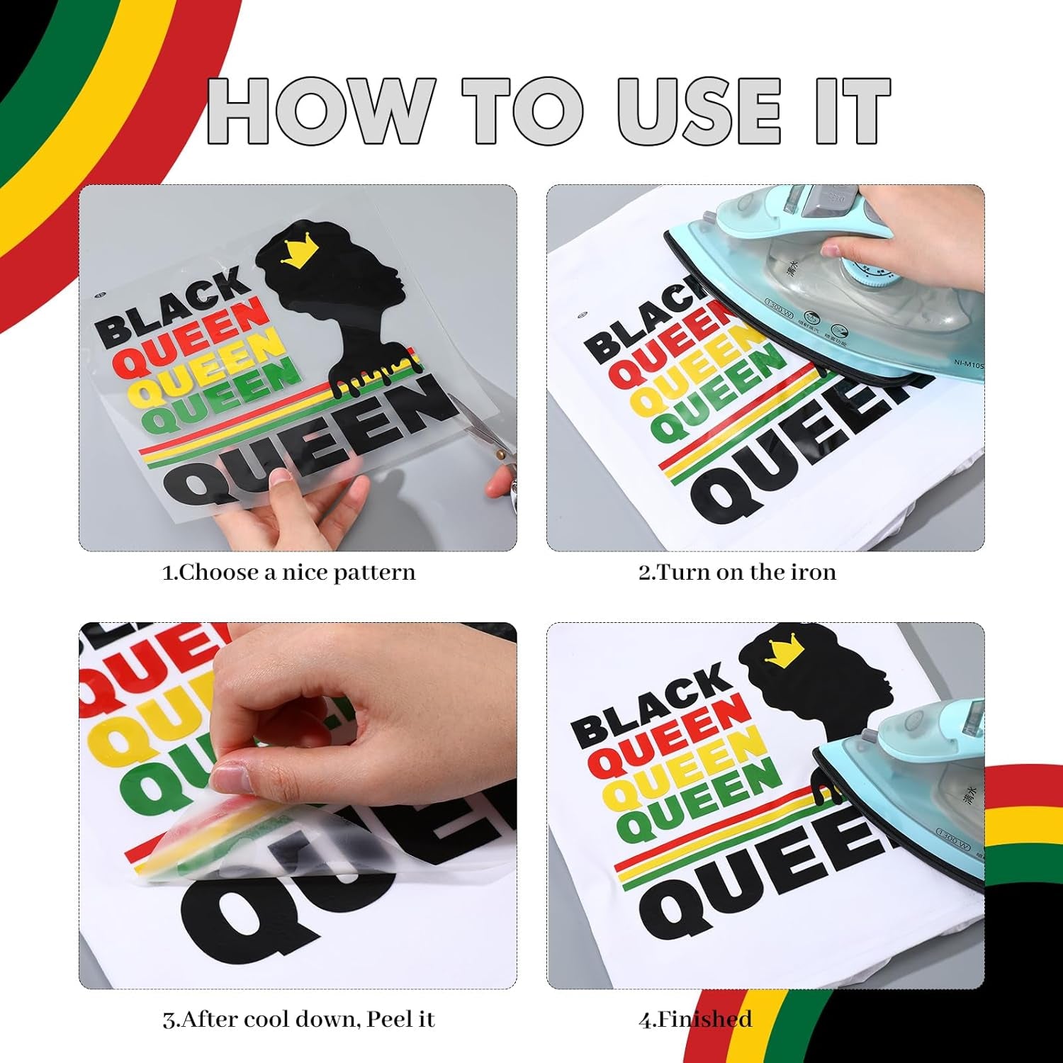 25 Sheets Juneteenth Iron on Decals HTV Heat Transfer Vinyl Sheets African Women Patches Stickers Iron on Appliques for Clothing Design T-Shirt