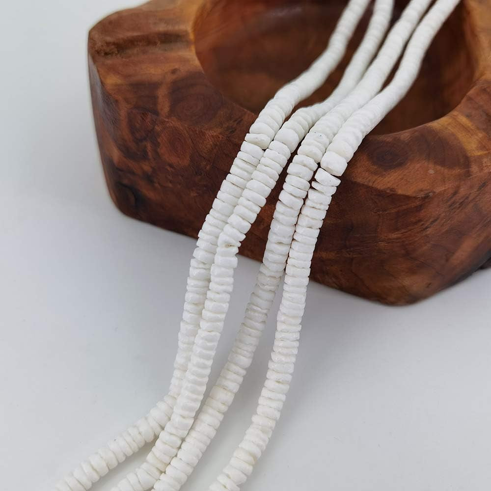 46 Inch White Heishi Beads for Jewelry Making, 6Mm Puka Shells Bead Strand, Natural Thin Flat Seashell Beads for Bracelets Necklaces Chokers and Anklets, African Disc Spacers