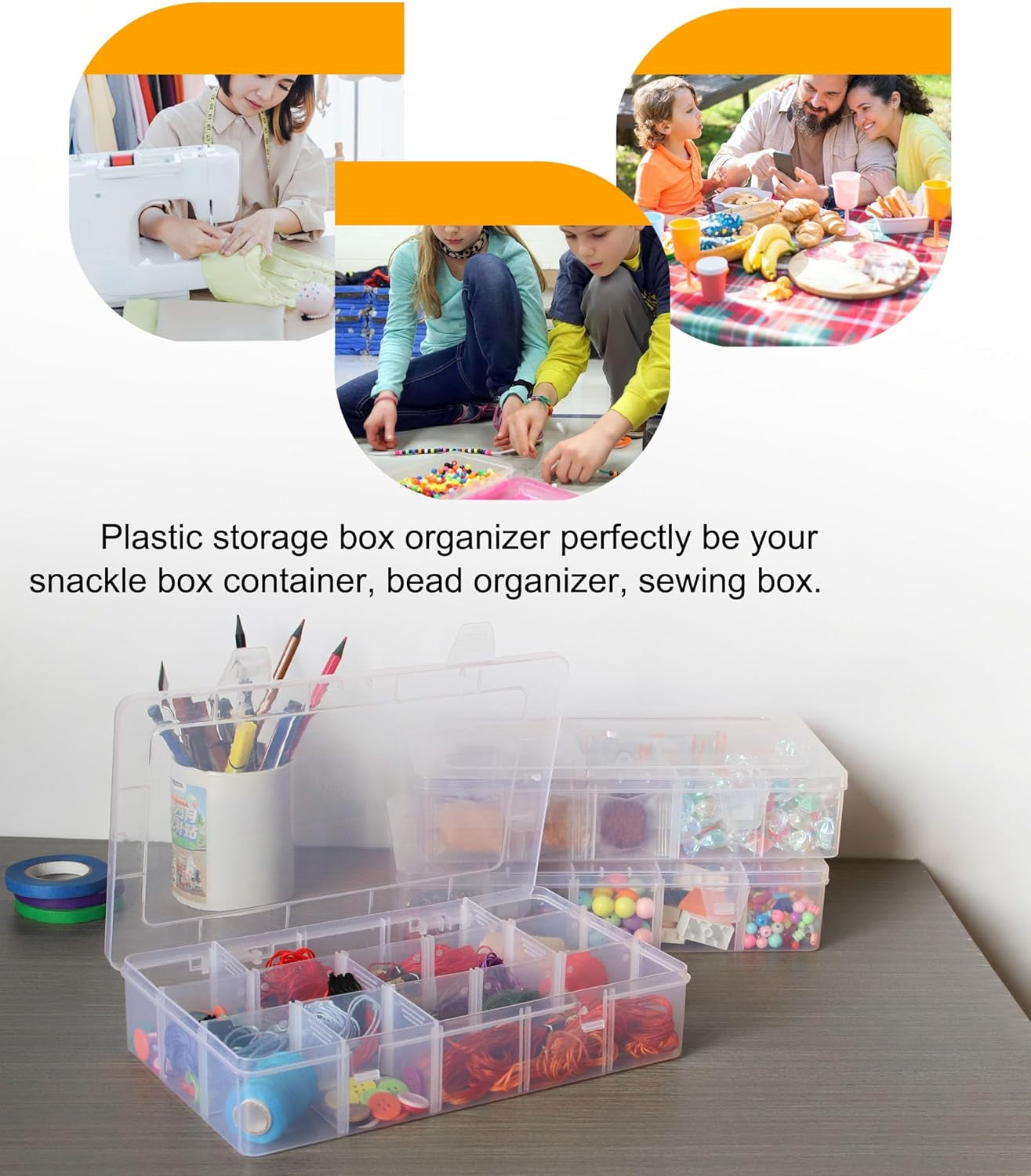 Tackle Box Organizer Plastic Organizer Box with Dividers Bead Organizer Box Container Clear Snackle Box Container Large 15 Grid Box Organizer