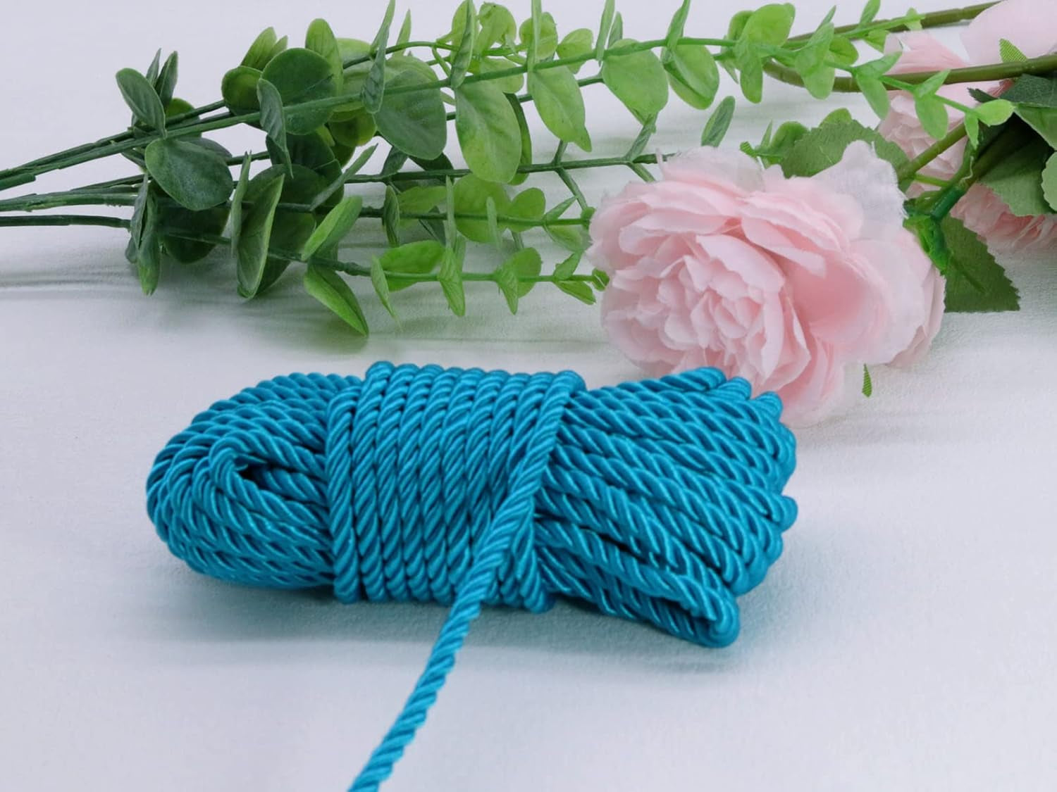 U Pick 10Yds 5Mm 3 Braided Cord Decorative Twisted Satin Polyester Twine Cord Rope String Thread Shiny Cord Choker Thread (05:Turquoise)