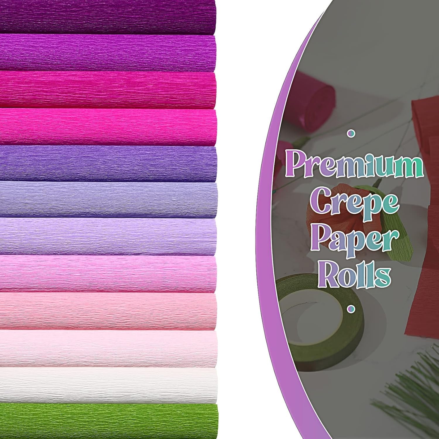 12 Rolls 8 Feet Crepe Paper Sheets Rolls 10 Inch Crepe Paper Streamer 103 Pcs Floral Arrangement Kit Green Floral Tape Floral Wire Stems Wire Cutter for Wreath Flower Making(Elegant Colors)