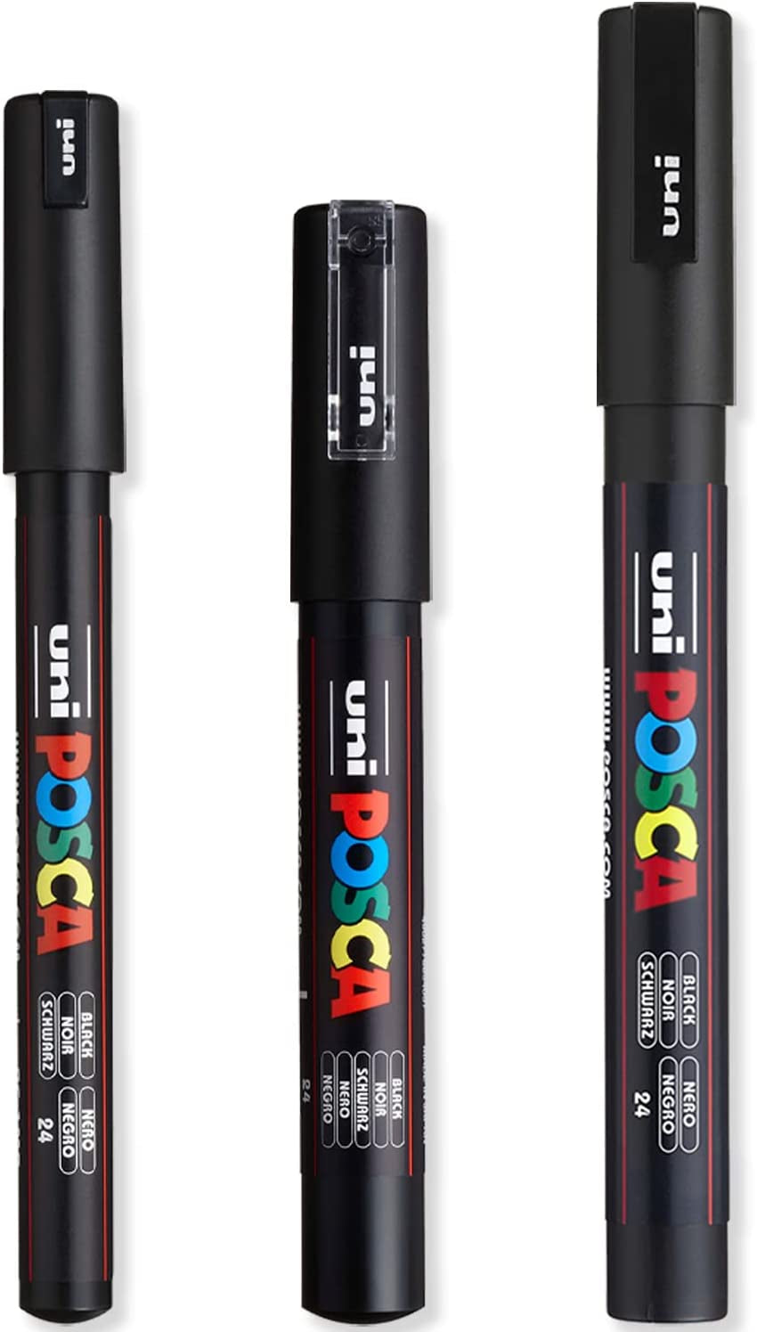 - Ultra Fine to Fine Paint Marker Pens Set - PC-1MR, PC-1M, PC-3M - Black Ink - Pack of 3