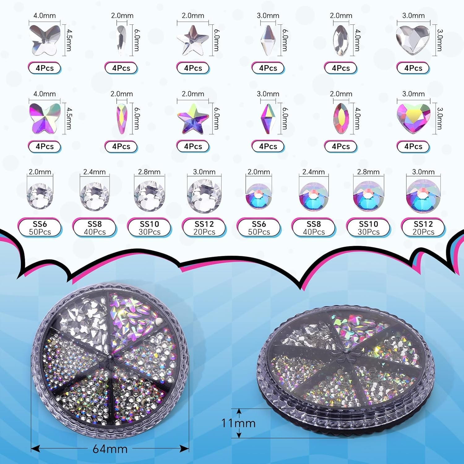 380 Pcs Teeth Gem Kit,Tooth Diamonds Gems Kit for Teeth DIY Crystals Teeth Jewelry Kit for Girls Y2K Crystal AB Rhinestones Butterfly Love Star Multiple Styles for Boys Harmless Fashionable