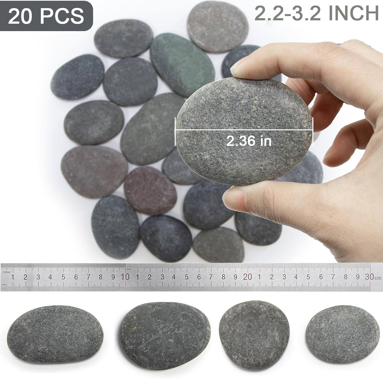Rocks for Painting 20 Pcs 2.2-3.2” River Rocks for Paint Rock Natural Flat & Smooth Stones for Painting for Kids & Adult Craft Gift