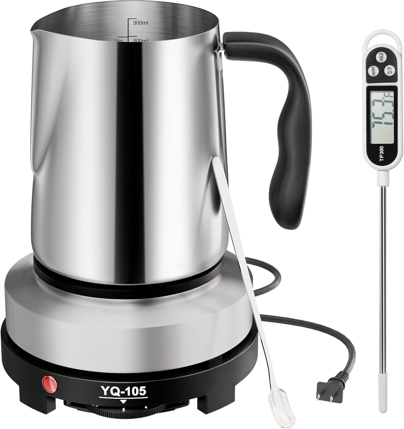 Candle Making Kit with Hot Plate, Candle Making Supplies with Wax Melting Pot, Stirring Spoon, Anti-Scalding Pad, Thermometer for Adults Beginners, Candle Making Pouring Pot