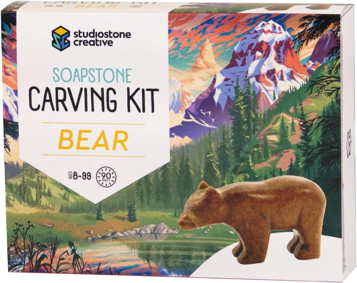 DIY Arts & Crafts Carving Kit Kids Adults Bear Sculpture Soapstone