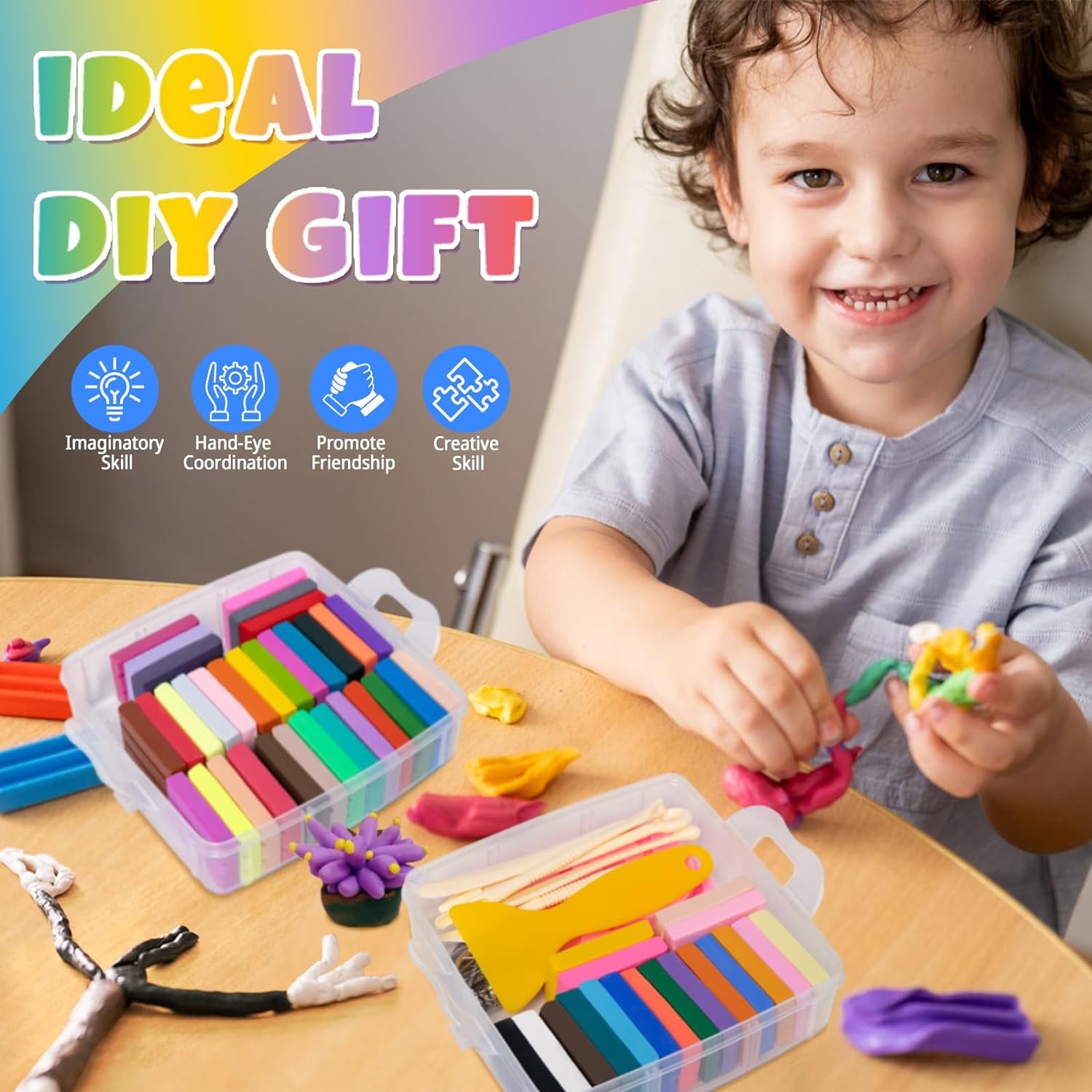 Polymer Clay, 50 Colors Modeling Clay for Kids, Non-Sticky Oven Bake Clay with Sculpting Tools and Accessories, DIY Starter Kits, Christmas Gift for Children and Artists