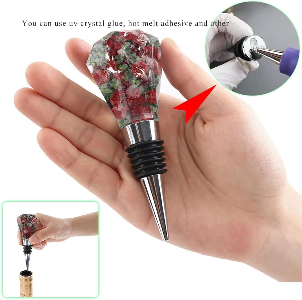 JOFAVIU 15 Pcs Resin Wine Bottle Stoppers Molds Set, Wine Stopper Silicone Molds for Epoxy Resin, Stopper Epoxy Resin Silicone Molds Set Kits (5 Molds with 10 Stoppers)