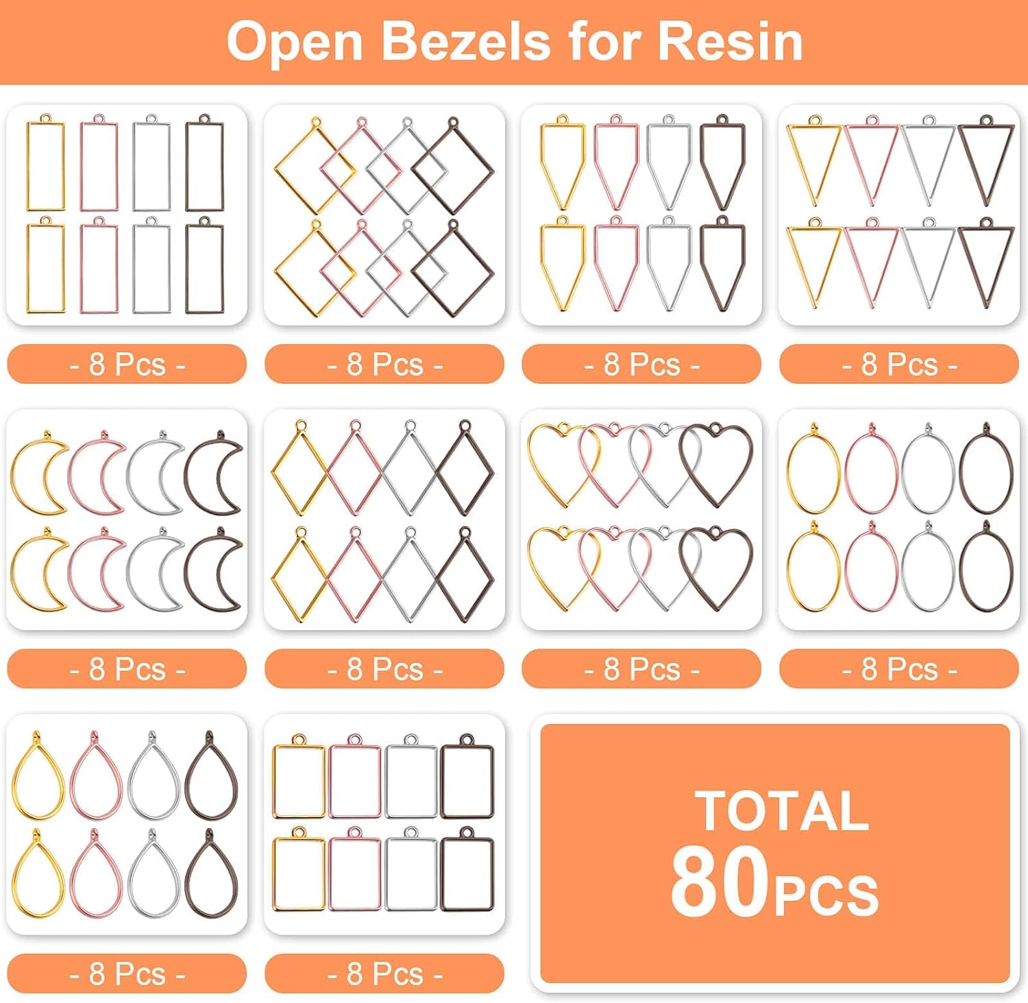 Open Bezels for Resin,80 Pcs of Resin Casting Frame Pendant, Open Frame Pendant, Open Back Frame Pendant, Geometric Hollow Mold Pendant, Frame Pendants for Earrings, Necklace, Bracelet, DIY Crafts