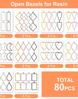 Open Bezels for Resin,80 Pcs of Resin Casting Frame Pendant, Open Frame Pendant, Open Back Frame Pendant, Geometric Hollow Mold Pendant, Frame Pendants for Earrings, Necklace, Bracelet, DIY Crafts