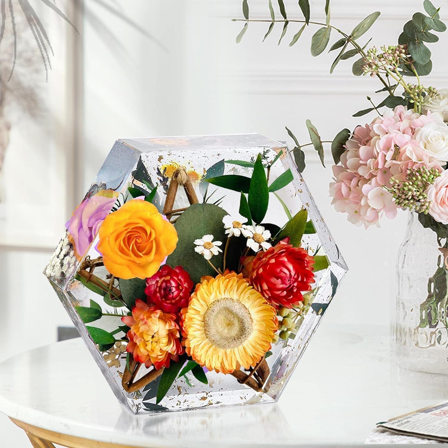 Large Silicone Molds for Resin,9 Inch Upgraded Large Resin Molds,Deep Epoxy Molds Hexagon for Flowers Preservation, Resin Art Casting, DIY Wedding, Valentine, Gift and Home Decors.