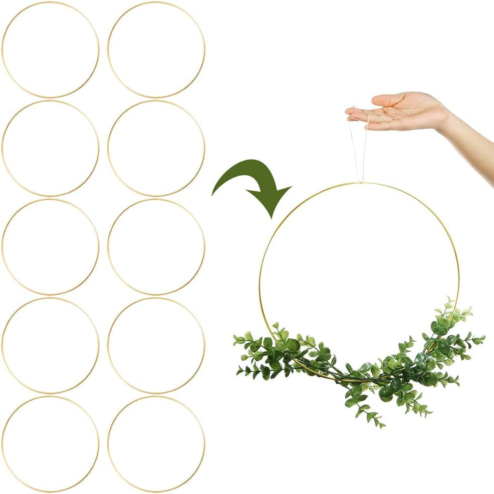 10 Pack 12 Inch Large Metal Floral Hoop Wreath Macrame Gold Craft Hoop Rings for DIY Wedding Wreath, Dream Catcher, and Wall Hanging Craft