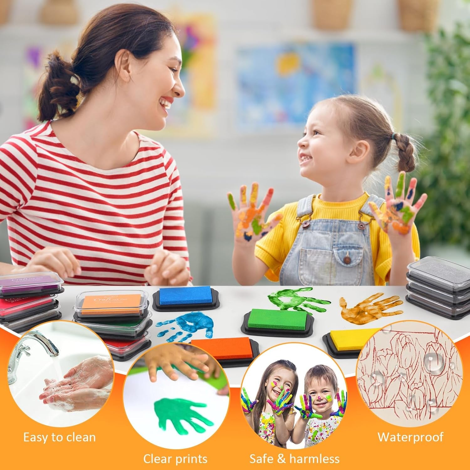 Large Finger Ink Pads for Kids Washable Craft Ink Stamp Pads, 16 Color DIY for Rubber Stamps, Paper, Scrapbooking, Wood Fabric, Best Gift for Kids(3.27"X4.39")