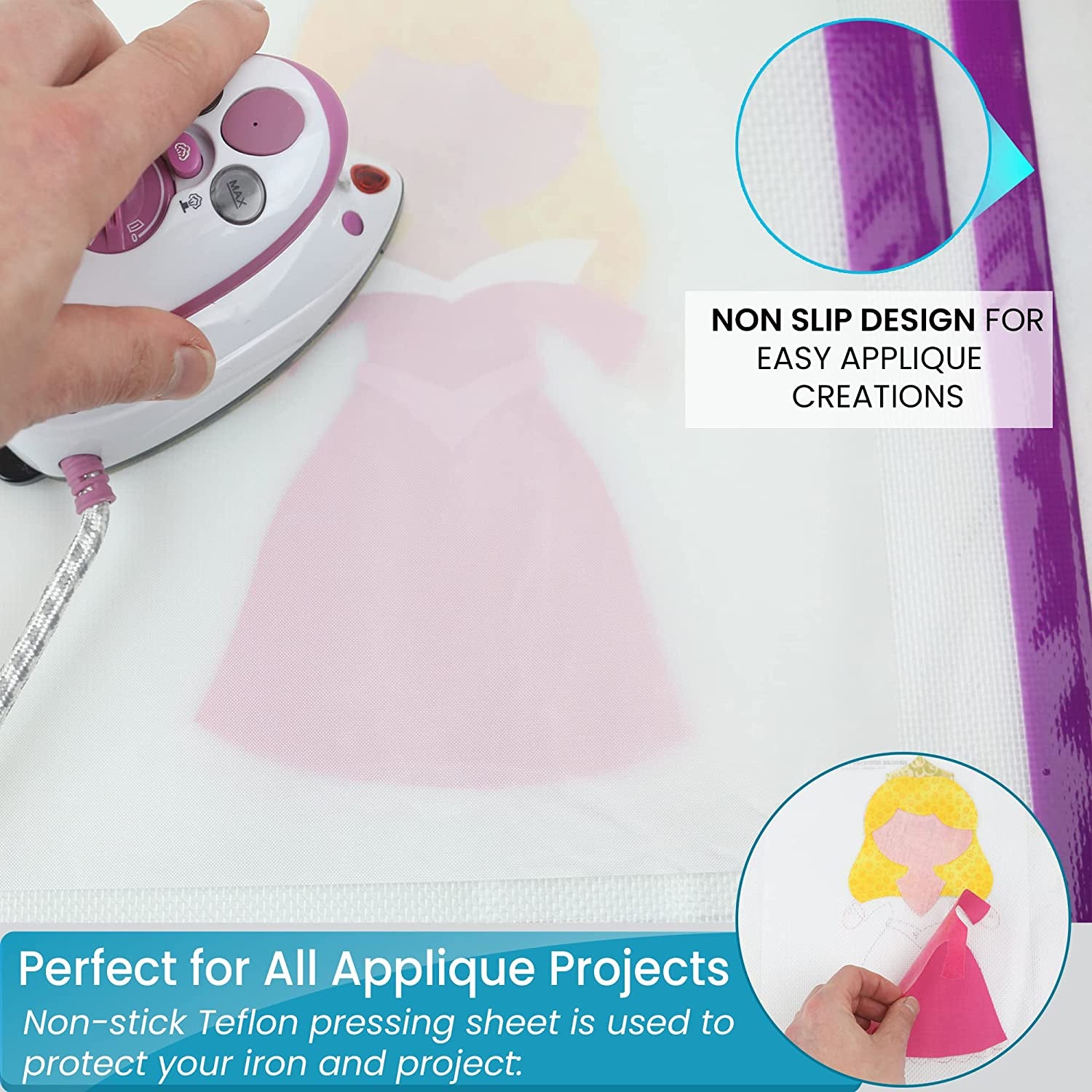 Applique Fusing Mat 13.5"X17" (34Cm X 43Cm) with Bonus Applique Pressing Sheet and Handy Storage Tube - a Great Silicone Mat and Applique Teflon Sheet for Arts and Fusible Web Fabric Crafts