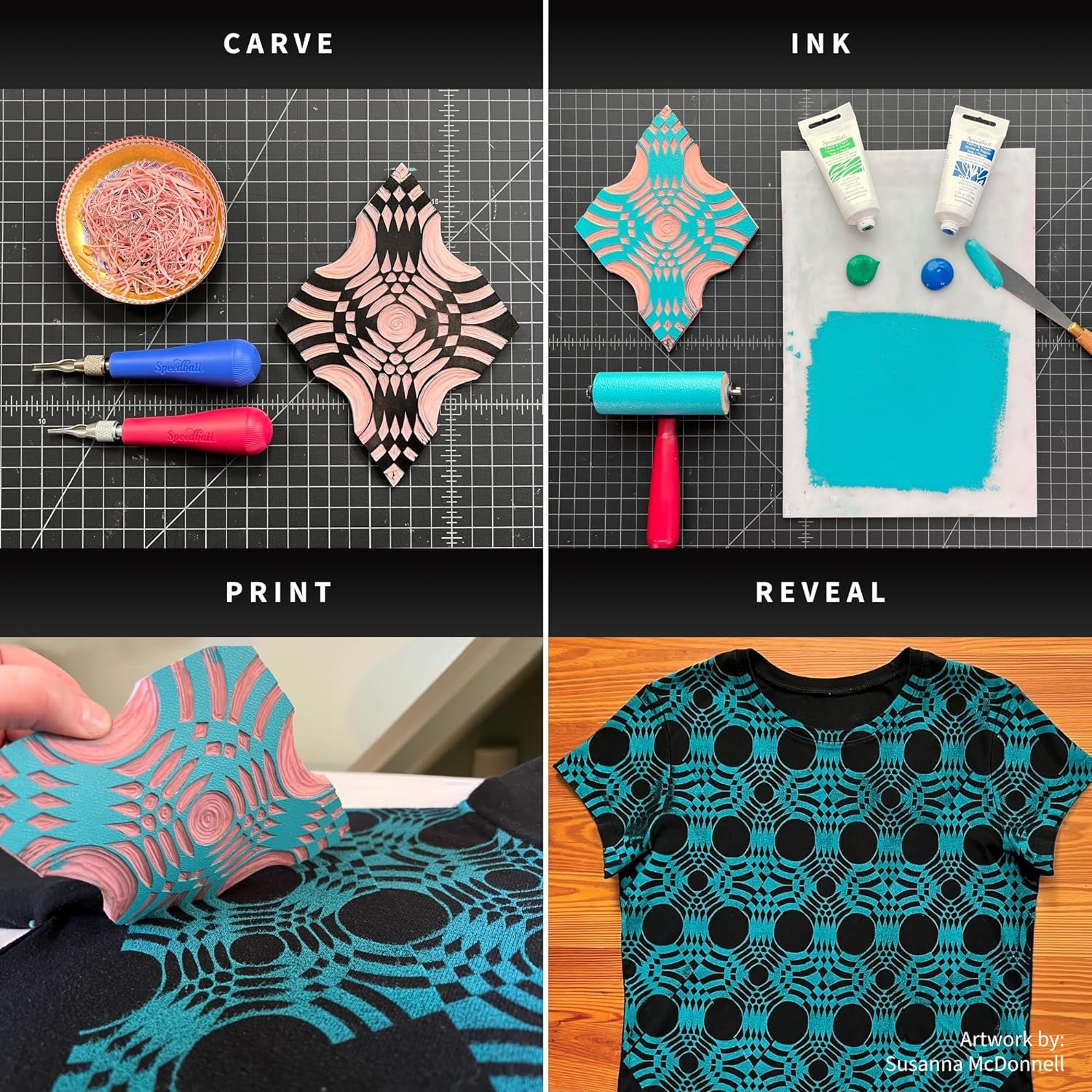 Fabric & Paper Block Printing Ink 6-Color Set, 1.25-Ounce X 6