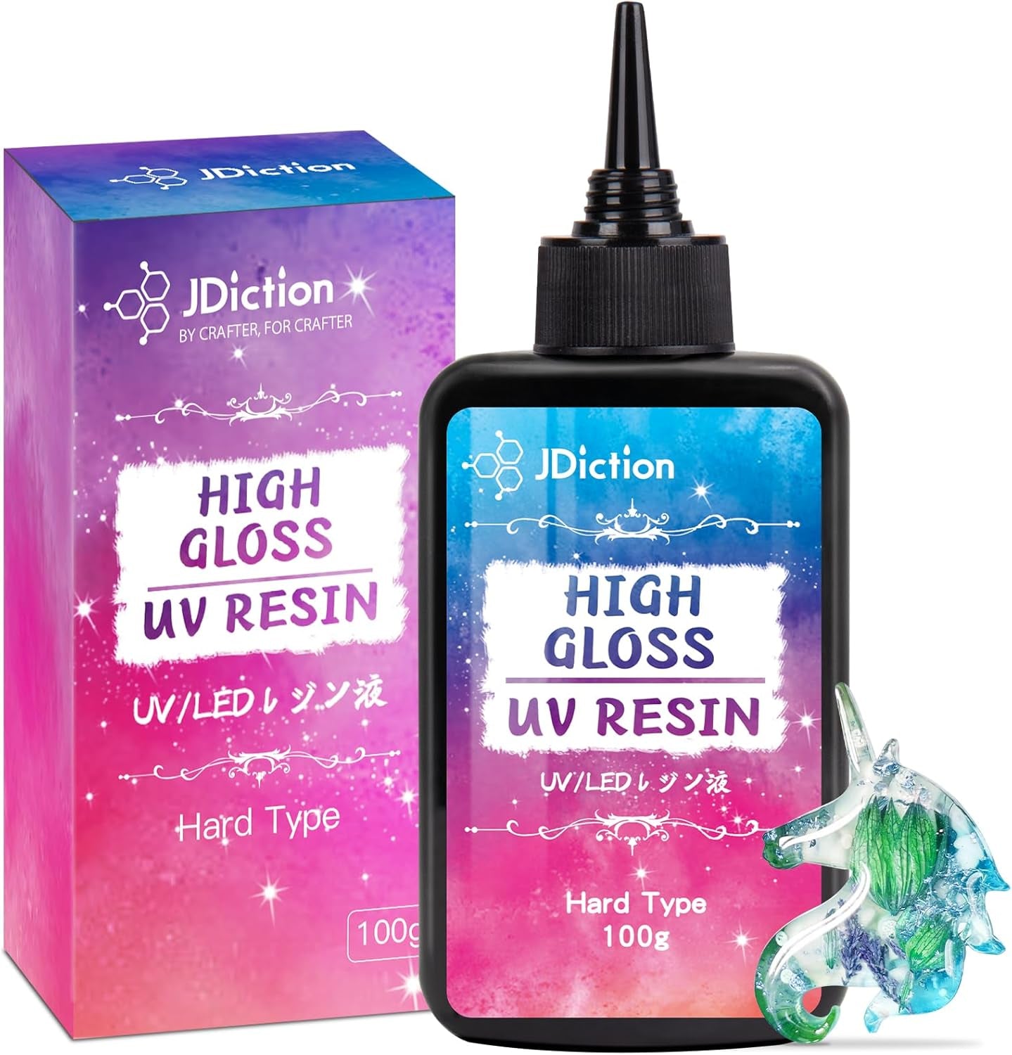 UV Resin, High Gloss 100G UV Resin Clear Solar Cure Sunlight Activated Glue Hard UV Resin Kit for Jewelry Making, Casting and Coating, DIY Crafts, Resin Art Supplies