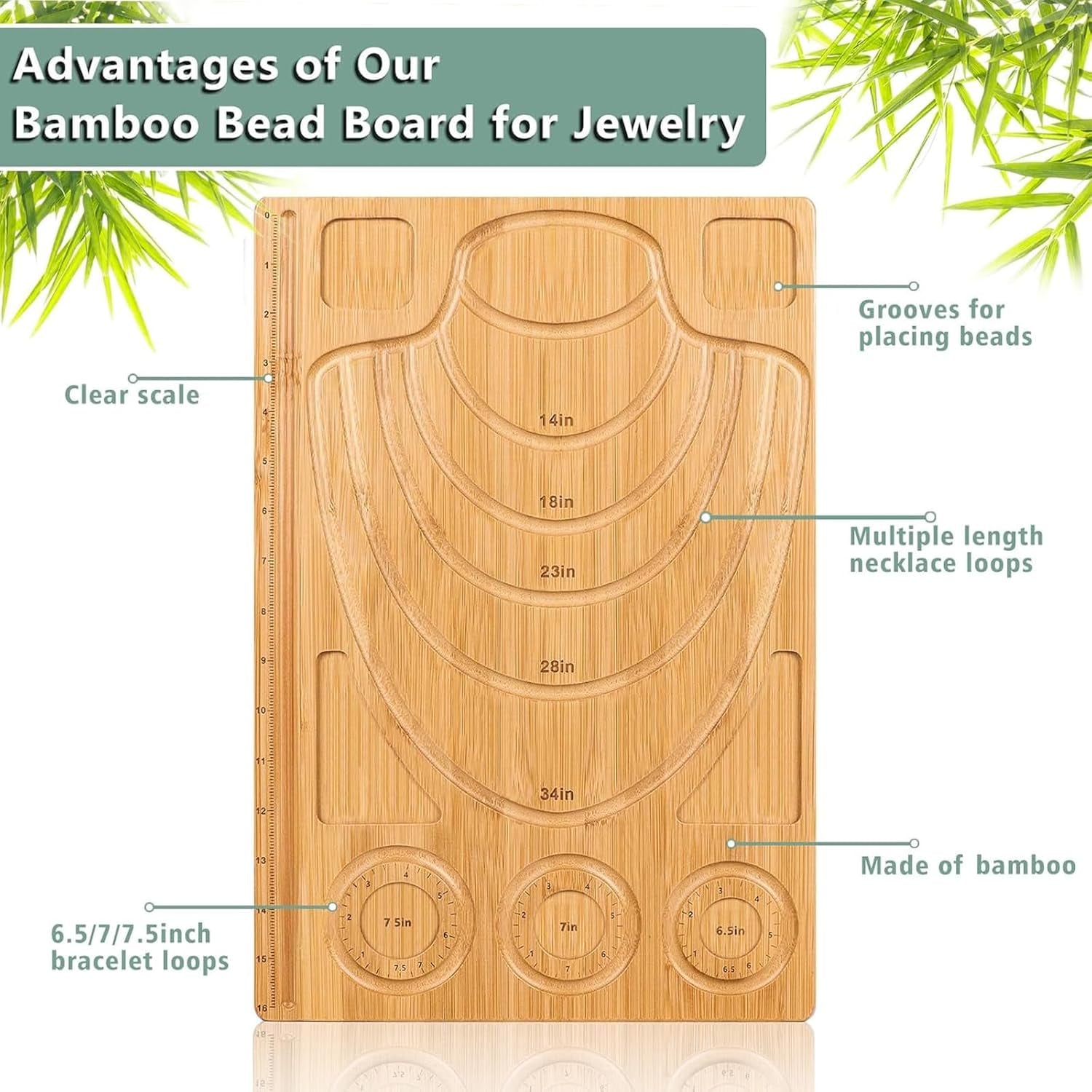 Wooden Bead Boards for Jewelry Making with Box, 16.9 X 11.4” Bamboo Beading Board for Bracelet Necklaces Making, Beginners Bead Design Board Measuring Beads Tray